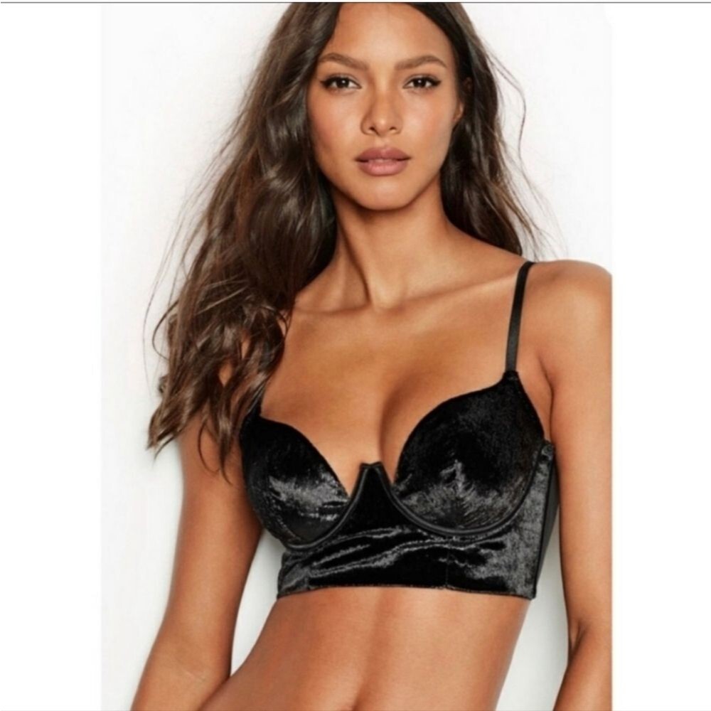 Victoria's Secret Very Sexy Black Velvet Balconette Bra 34B